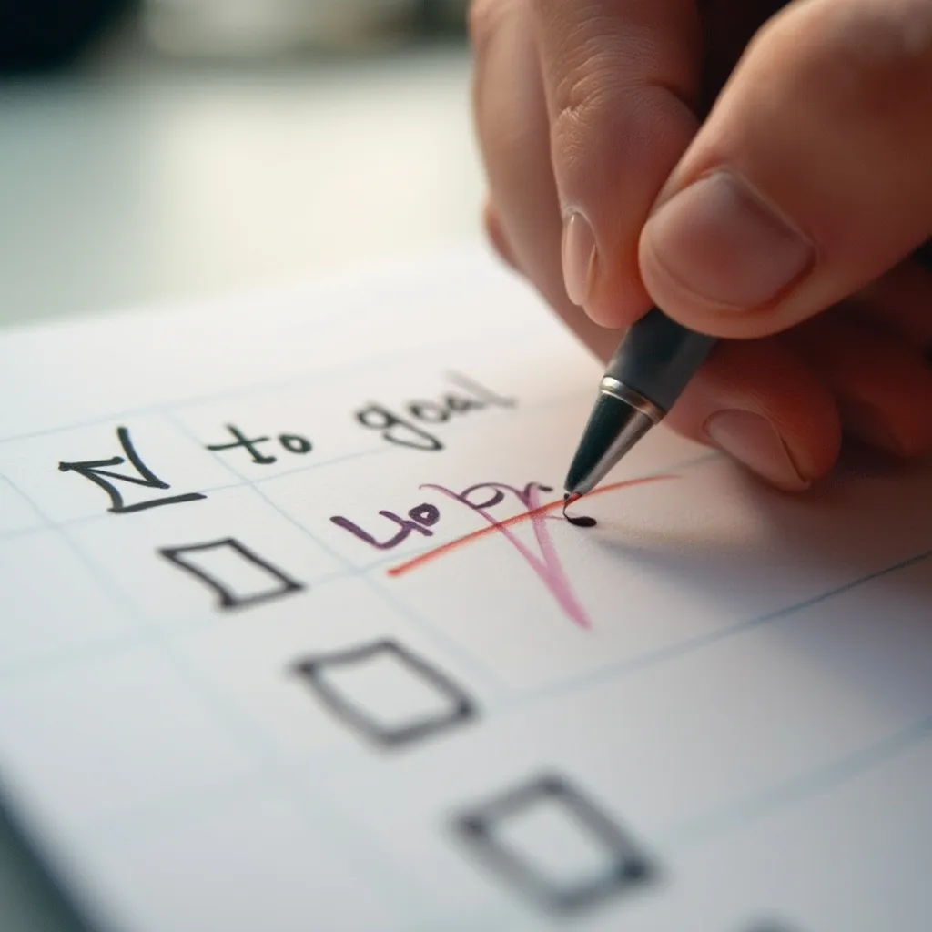 Main cochant une case sur une liste d'objectifs