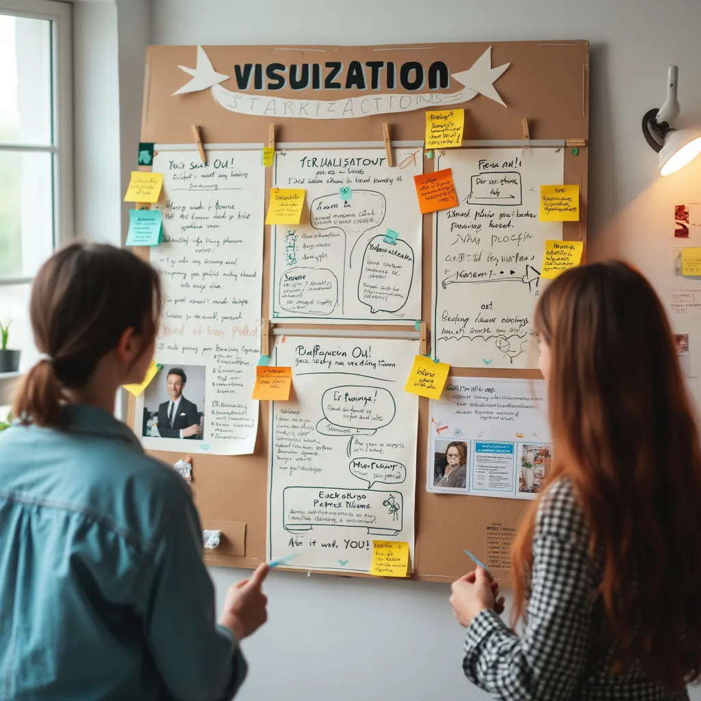 Tableau de vision avec des objectifs écrits et des images inspirantes