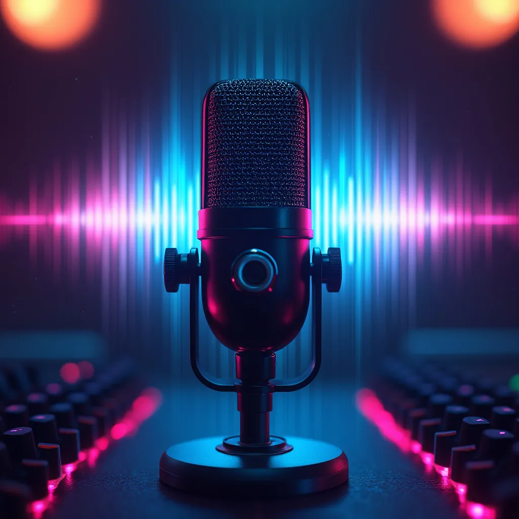 Illustration d'un microphone de podcast avec des ondes sonores